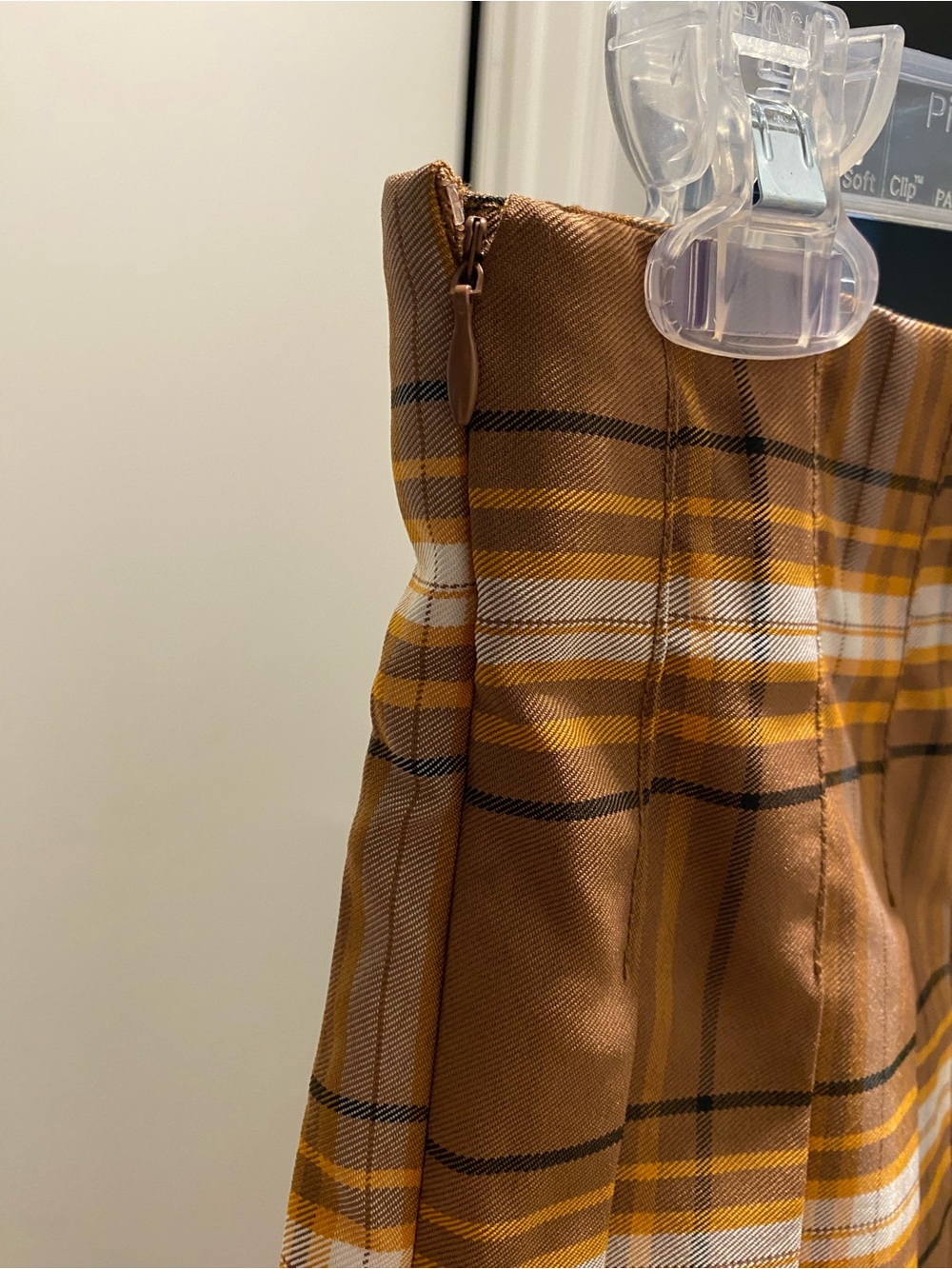 No Boundaries Brown Plaid Pleated Mini Skirt with Buckle Straps - Picture 4 of 9